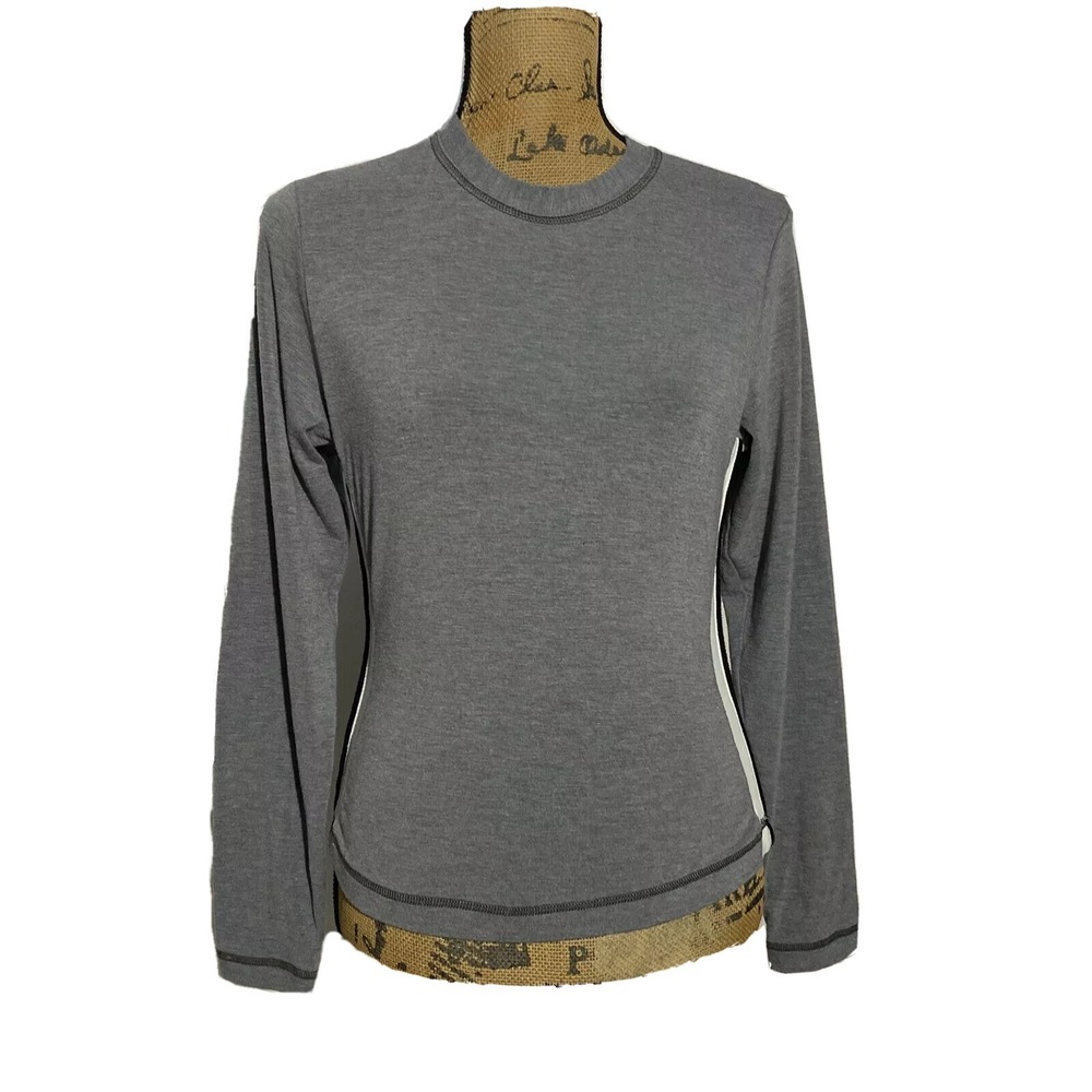 NILS Sportswear Top SMALL Gray White Race Stripe Side T Shirt Stretch Long Sl